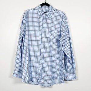Long sleeve button-down shirt blue tattersall